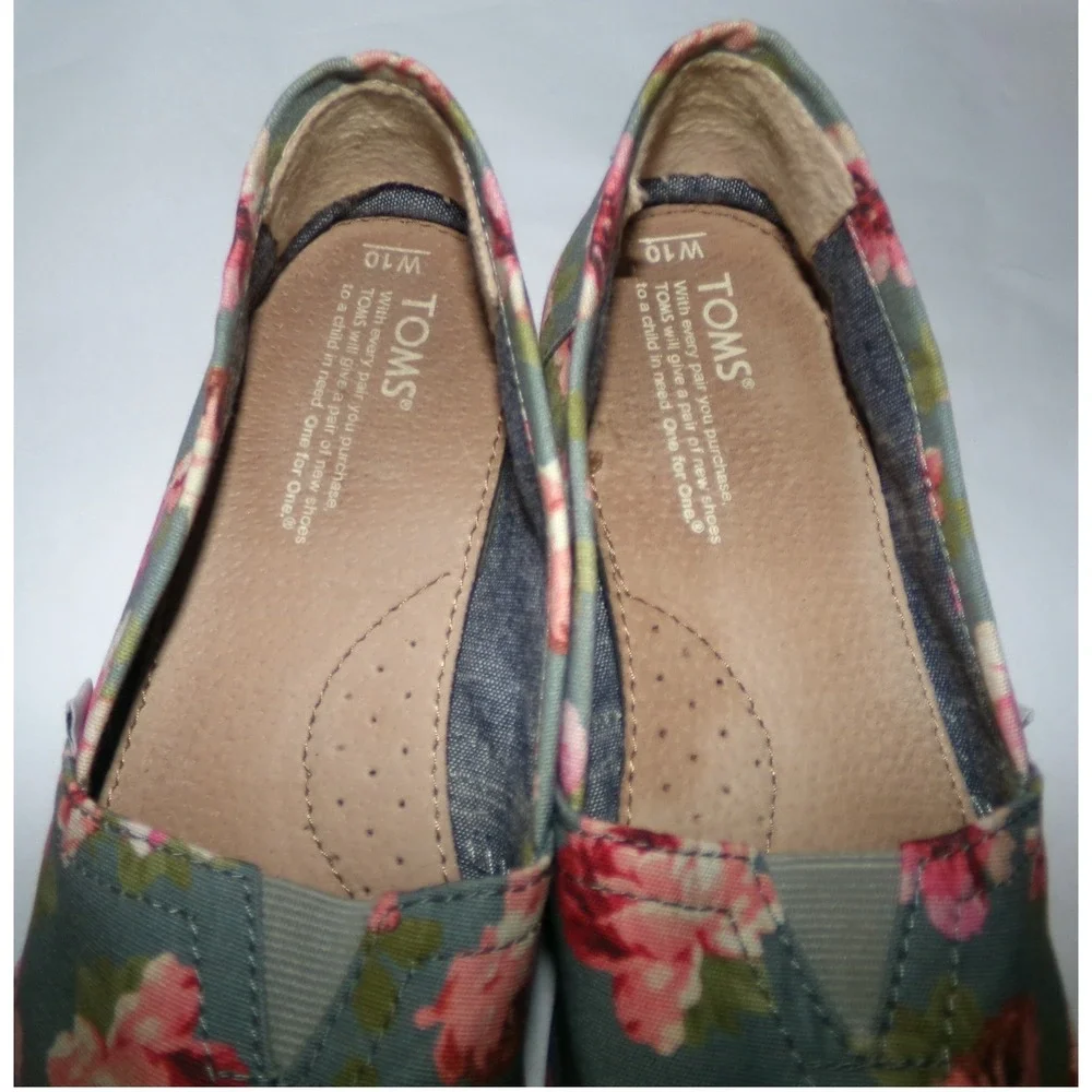 TOMS Womens Classic Alpargata Grey Pink Floral Canvas Slip On Shoes Size 10